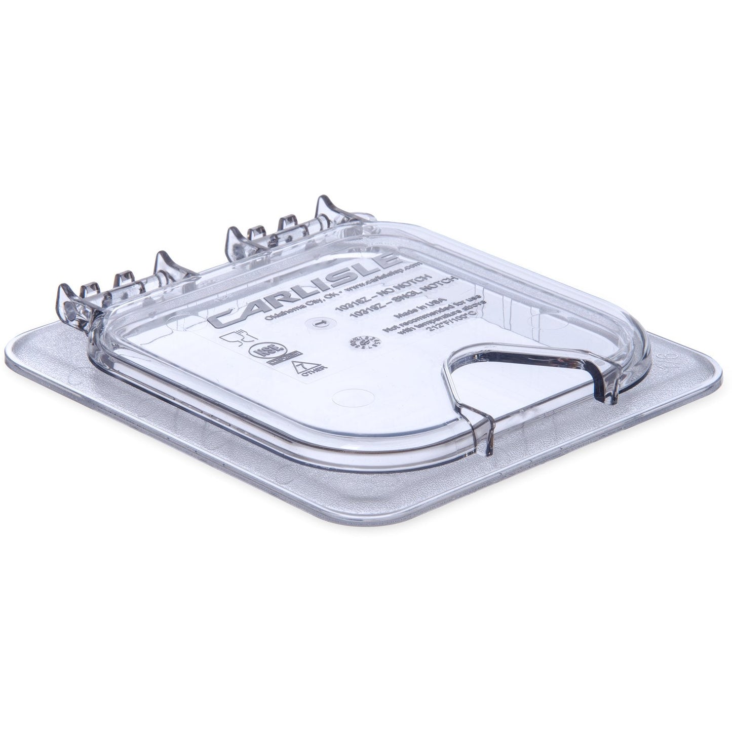 Carlisle 10319Z07 Hinged Notched Universal Lid 1/6 Size Clear