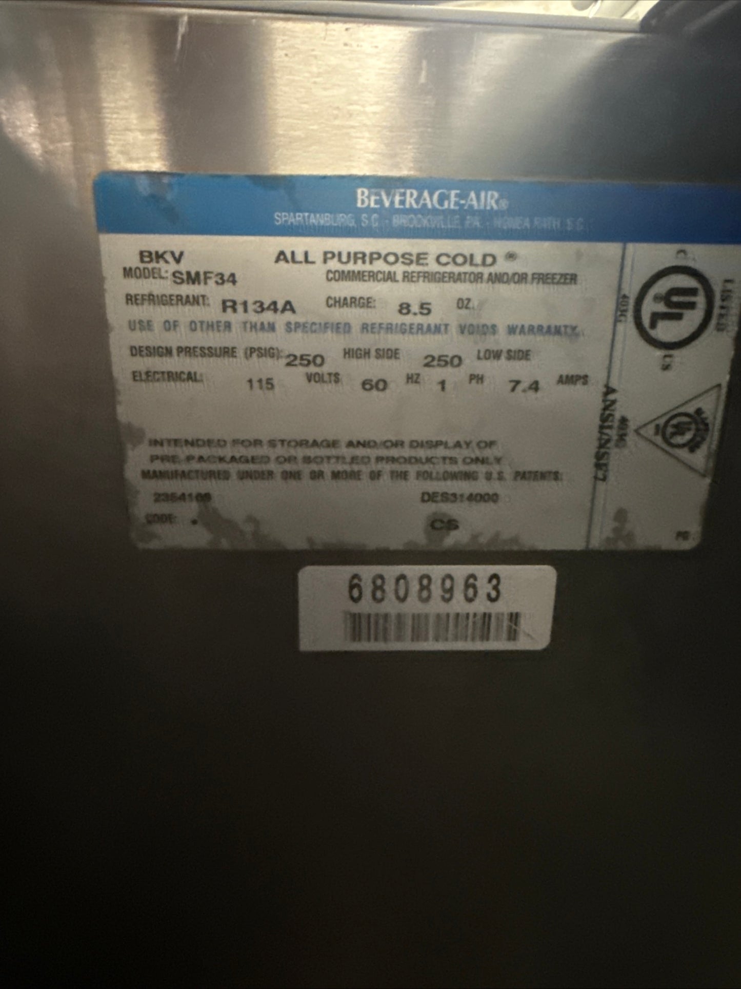 Beverage-Air SMF34 Milk Cooler w/ Top & Side Access - (512) Half Pint Carton Capacity, 115v USED