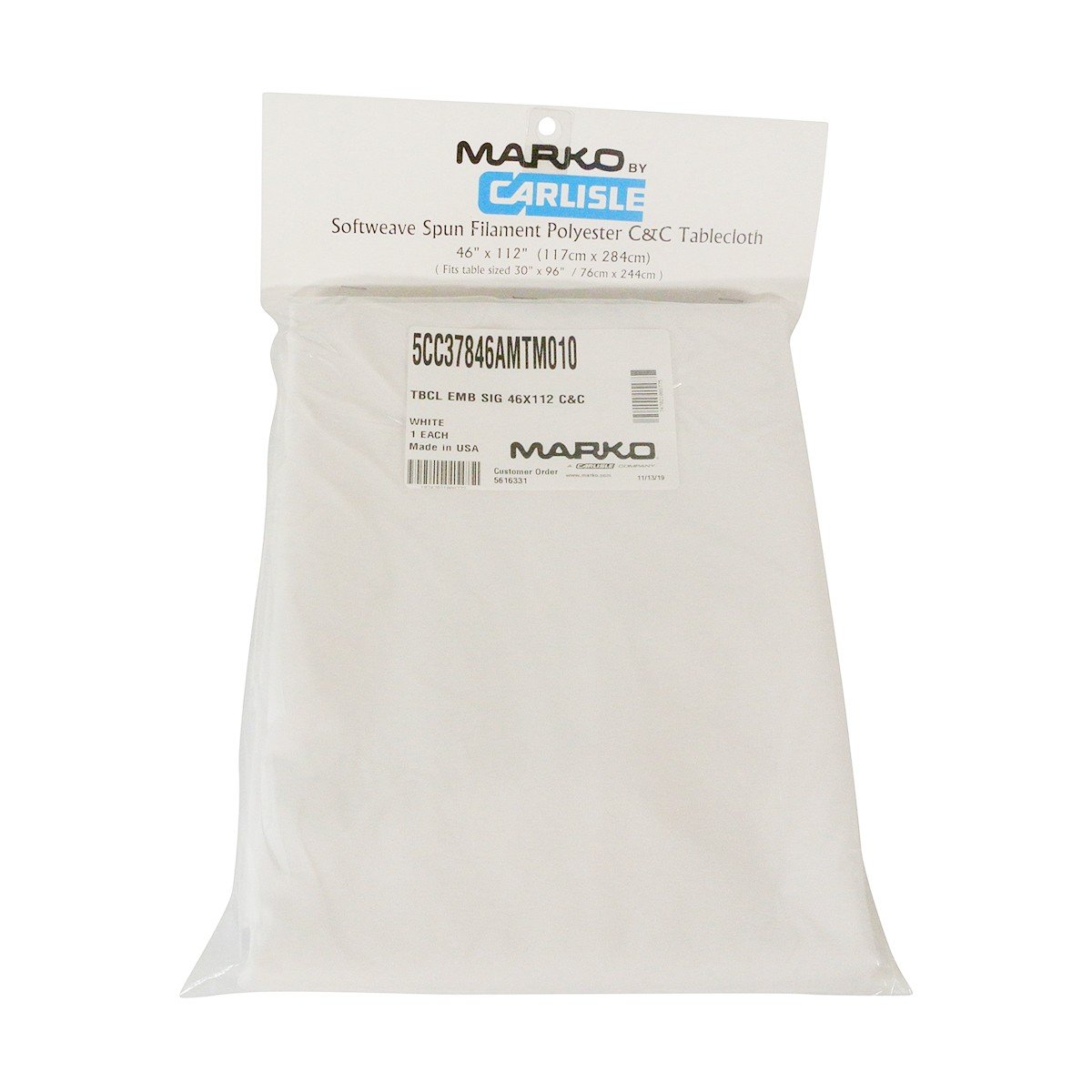 Marko SoftWeave 5CC37846AMTM010 White Tablecloth 46" x 112"