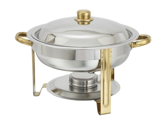 Winco 203 4 Qt Gold Accented Chafers Round Chafer