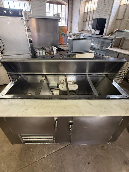 Leader LM60 60" Mega Top Bain Marie Sandwich & Salad Refrigerated Prep Table with 1 Full & 1 Half Door USED