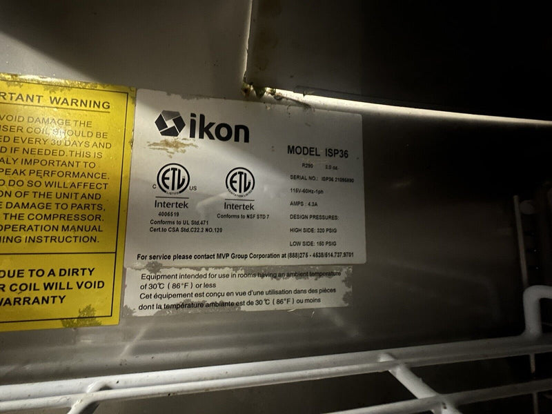 IKON ISP36 36” USED COMMERCIAL SANDWICH PREP TABLE COOLER REFRIGERATOR