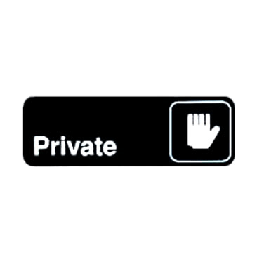 Winco SGN-304 Black 3" X 9" Information Sign with Symbol - Imprint "Private"