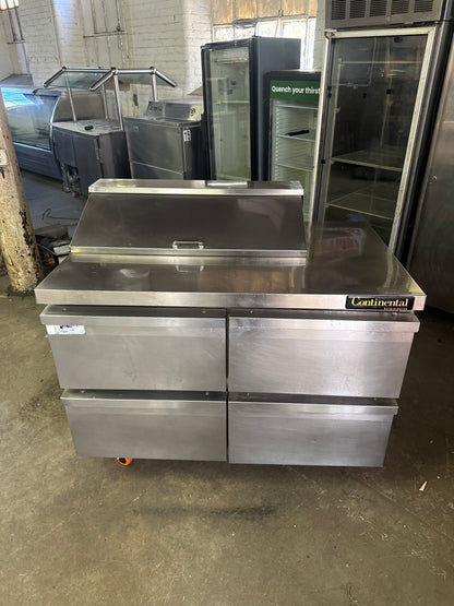 CONTINENTAL 48” SANDWICH PREP UNIT REFRIGERATOR COOLER USED WITH 4 DRAWERS