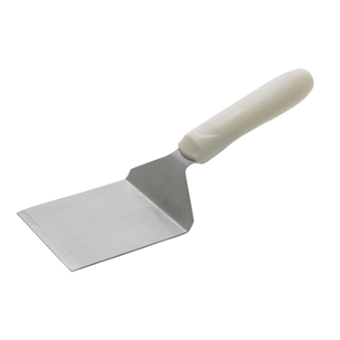 Winco TWP-41 4" X 3-3/4" Blade Steak/Burger Turner with Whie Ergonomic Plastic Handle