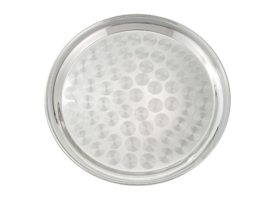 Winco Stainless Steel Round Serving Tray With Swirl Pattern - Various Sizes