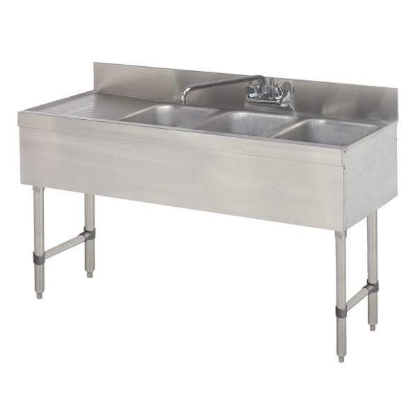 Advance Tabco SLB-43R 48" 3 Compartment Sink w/ 10"L x 14"W Bowl, 10" Deep [Usually ships within 1 - 3 business days]