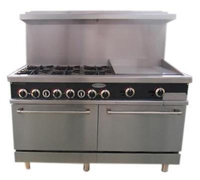 ServWare SGR-6-24 60" gas range w/ double ovens 6 B 24" griddle
