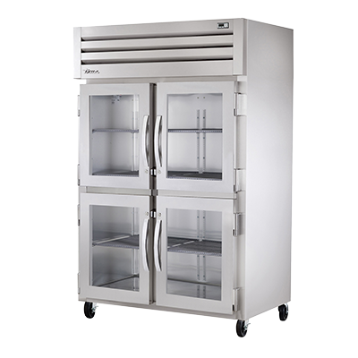 True Stainless Steel Two-Section Four Glass Half Door Reach-In Heated Cabinet