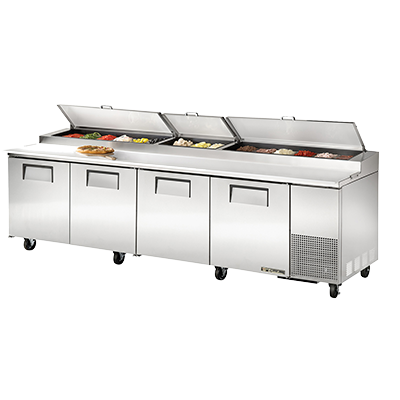 True Stainless Steel Four Section 119"W Pizza Prep Table