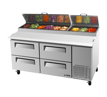 Turbo Air 67" Wide Four-Drawer Stainless Steel Super Deluxe Refrigerated Pizza Table