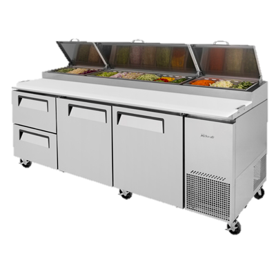 Turbo Air 93.38" Wide Two-Drawer Stainless Steel Super Deluxe Refrigerated Pizza Table