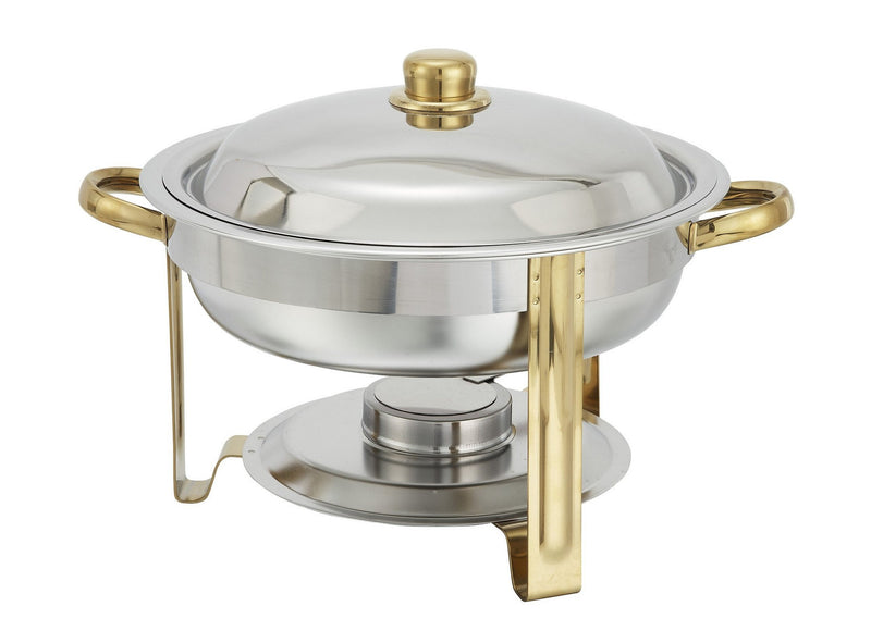 Winco 203 4 Qt Gold Accented Chafers Round Chafer
