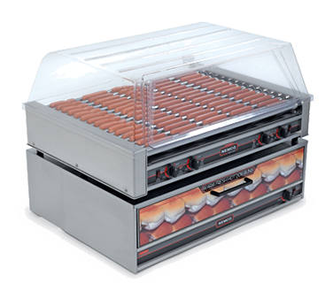 Nemco Roll-A-Grill Aluminum and Stainless Steel Construction Hot Dog Grill With 16 Chrome Rollers and 75 Hot Dog Capacity