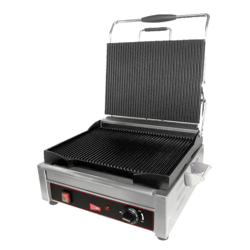 Grindmaster Cecilware Sandwich/Panini Grill Single 14"W Grooved Surface Stainless Steel 240v