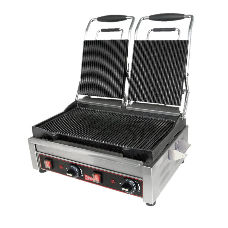 Grindmaster Cecilware Sandwich/Panini Grill Double 7-1/4"W Grooved Surface Stainless Steel