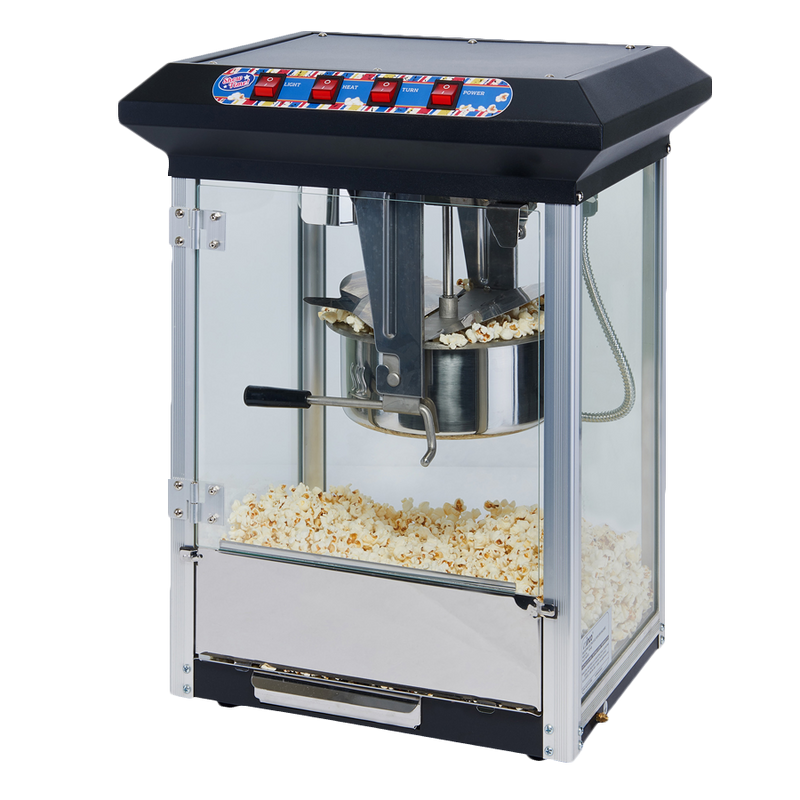 Showtime Popcorn Machine Black Countertop Glass Side Panels & Stainless Steel