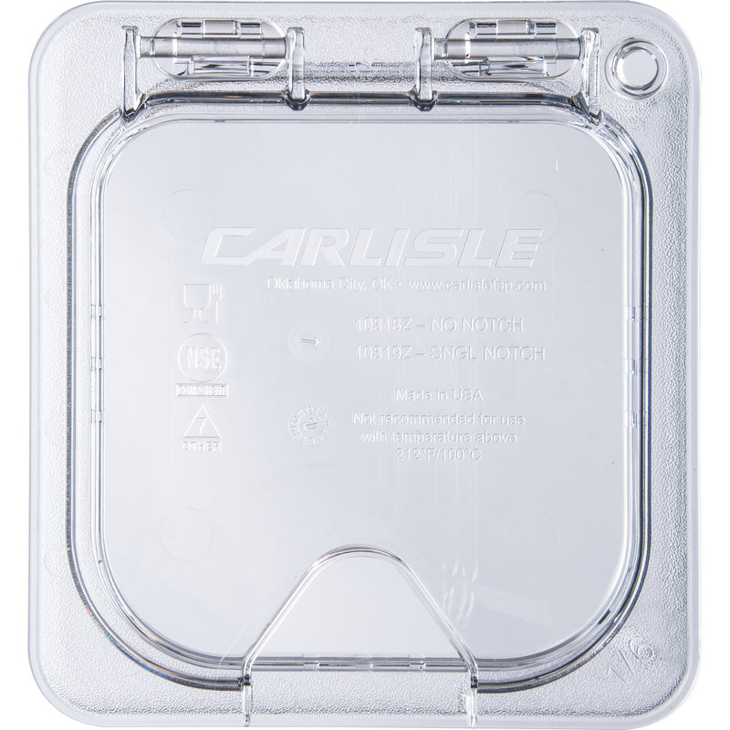 Carlisle 10319Z07 Hinged Notched Universal Lid 1/6 Size Clear