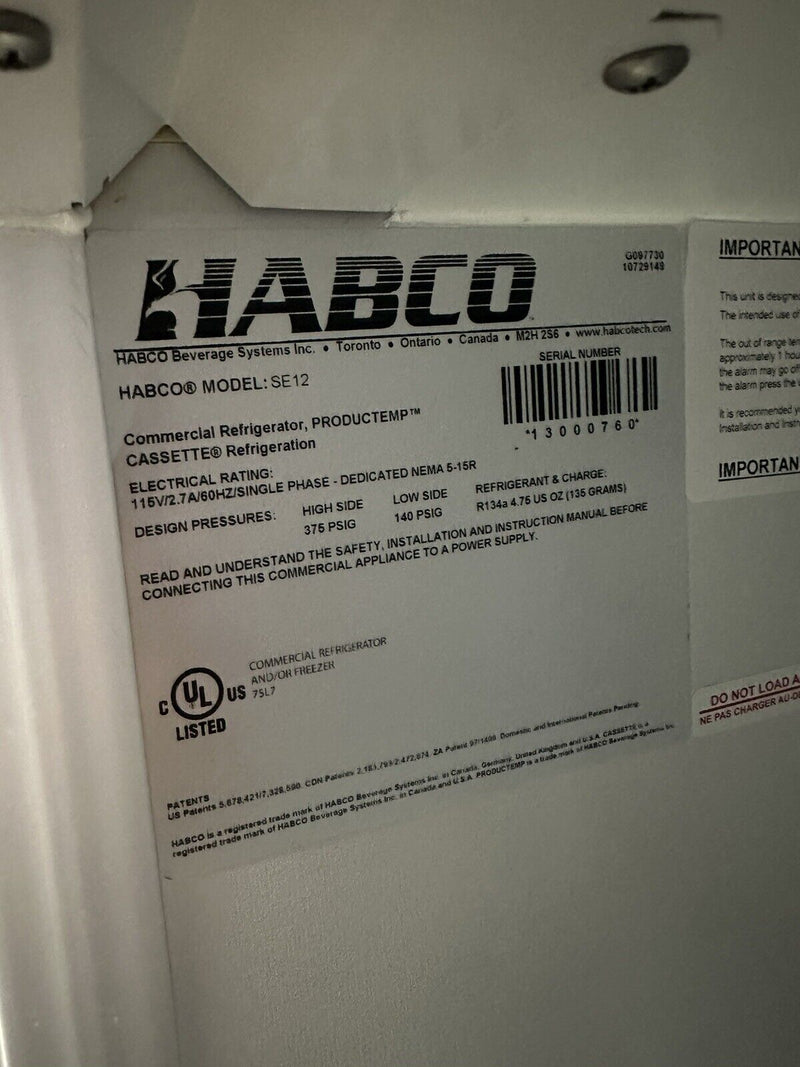 HABCO SE-12 USED 12cu ft GLASS DOOR REFRIGERATOR COOLER MERCHANDISER