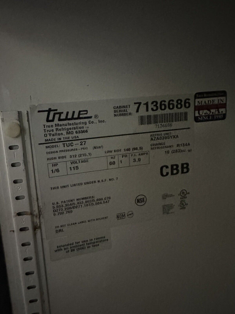 TRUE TUC-27 USED 27” UNDERCOUNTER REFRIGERATOR COOLER