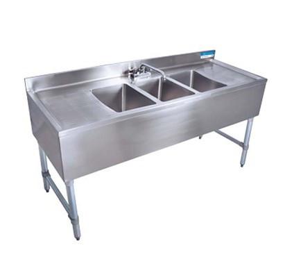 BK Resources BKUBS-360TS 60" Underbar Sink with 3 Bowls and 1 Faucet with Two Drainboard