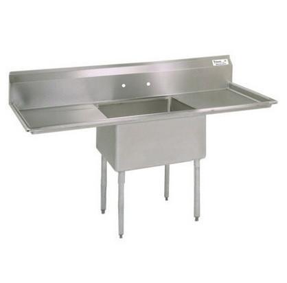 BK Resources One Compartment Sink with Two Drainboard - 18" x 18" Compartment