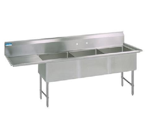 BK Resources Three Compartment Sink with Left Drainboard - 18" x 18" Compartment