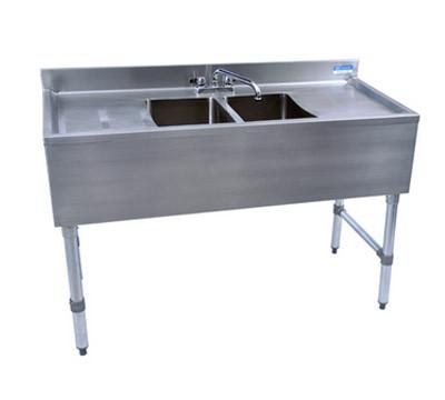 BK Resources BKUBS-248TS 48" Underbar Sink with 2 Bowls and 1 Faucet with Two Drainboard