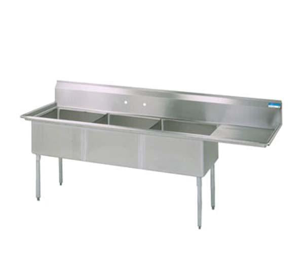 BK Resources Three Compartment Sink with Right Drainboard - 18" x 18" Compartment