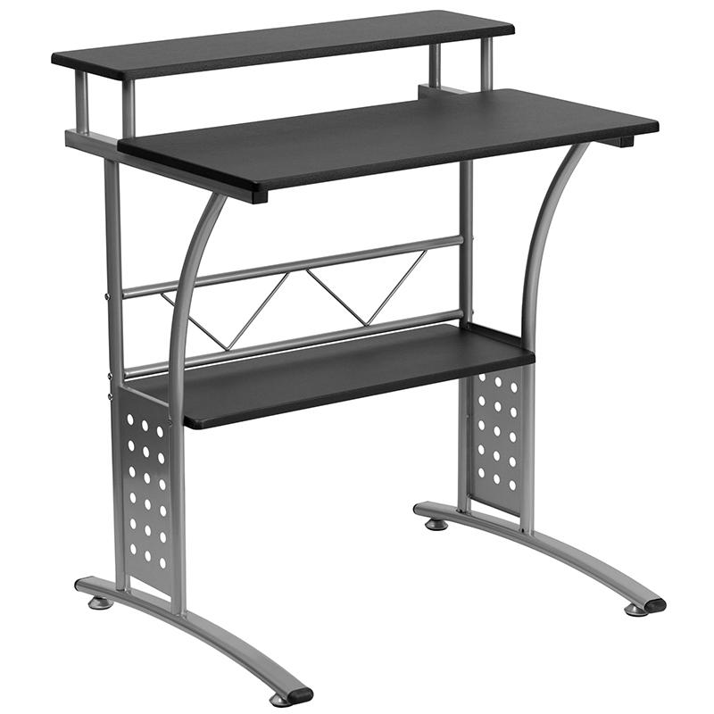 Work From Home Kit - Black Computer Desk, Ergonomic Mesh Office Chair and Locking Mobile Filing Cabinet with Inset Handles