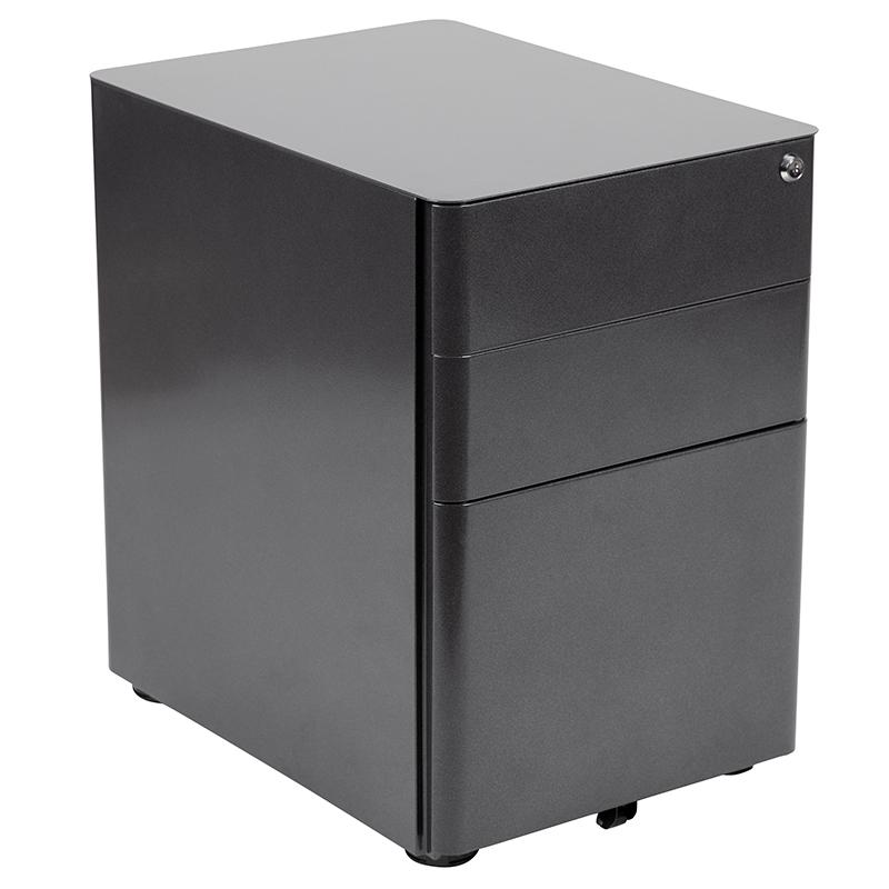 Work From Home Kit - Black Computer Desk, Ergonomic Mesh Office Chair and Locking Mobile Filing Cabinet with Side Handles