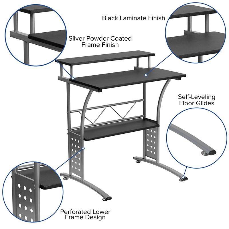 Work From Home Kit - Black Computer Desk, Ergonomic Mesh Office Chair and Locking Mobile Filing Cabinet with Side Handles