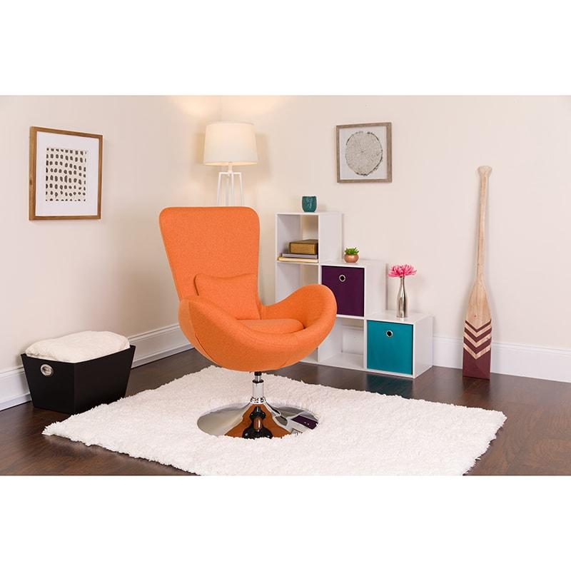 Egg Series Orange/Red Fabric Side Reception Chair By Flash Furniture