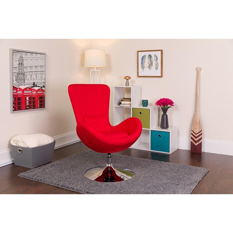 Egg Series Orange/Red Fabric Side Reception Chair By Flash Furniture