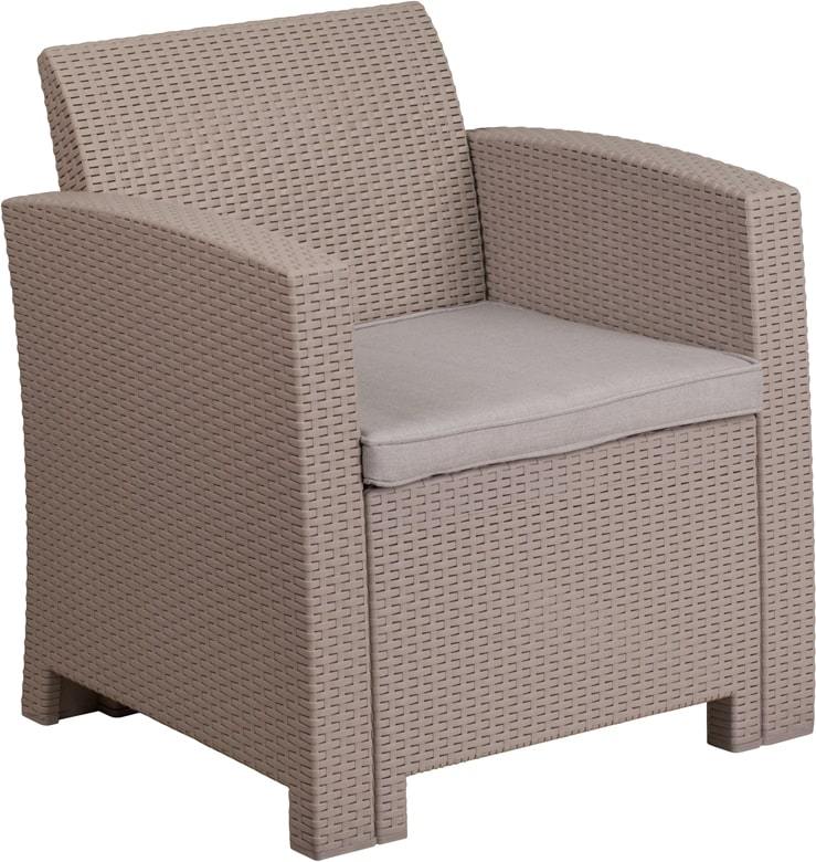 Light Gray Faux Rattan Chair with All-Weather Light Gray Cushion by Flash Furniture