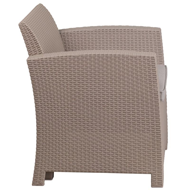 Light Gray Faux Rattan Chair with All-Weather Light Gray Cushion by Flash Furniture