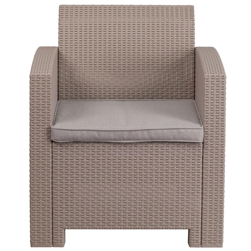 Light Gray Faux Rattan Chair with All-Weather Light Gray Cushion by Flash Furniture