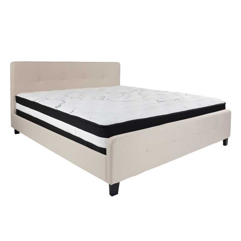 Flash Furniture Tribeca King Size Tufted Upholstered Platform Bed with Pocket Spring Mattress