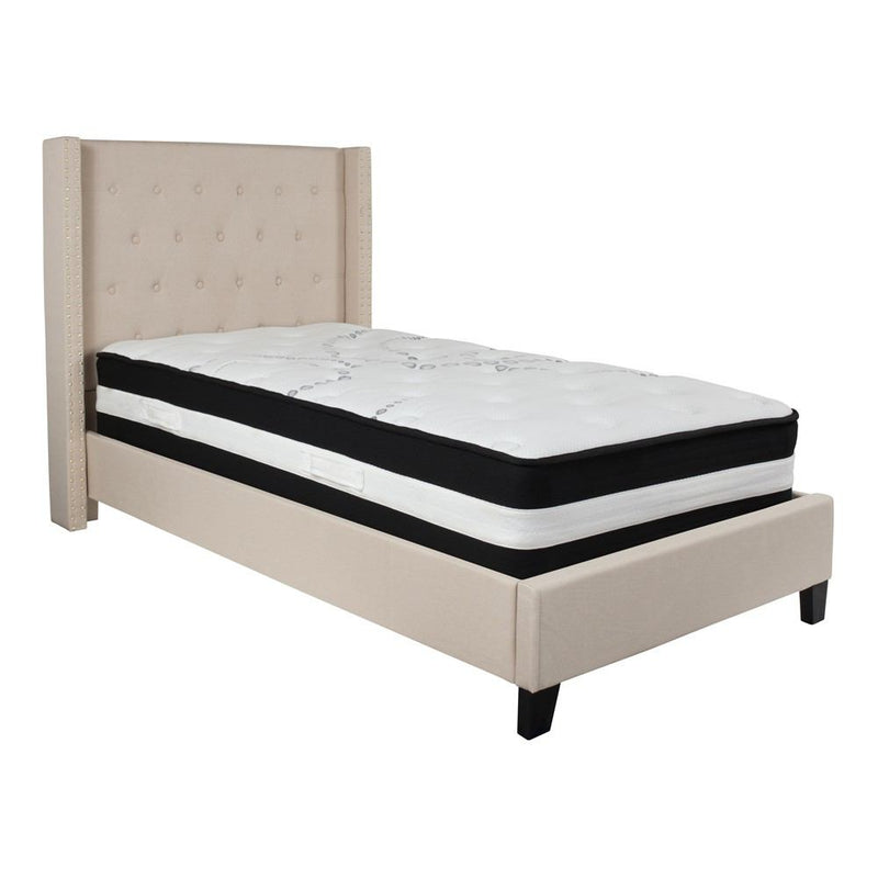 Flash Furniture Riverdale Twin Size Tufted Upholstered Platform Bed with Pocket Spring Mattress