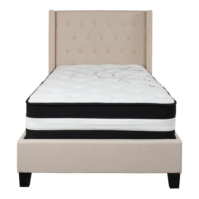 Flash Furniture Riverdale Twin Size Tufted Upholstered Platform Bed with Pocket Spring Mattress