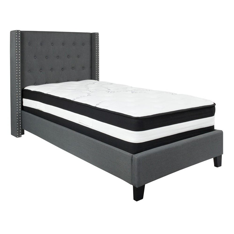 Flash Furniture Riverdale Twin Size Tufted Upholstered Platform Bed with Pocket Spring Mattress