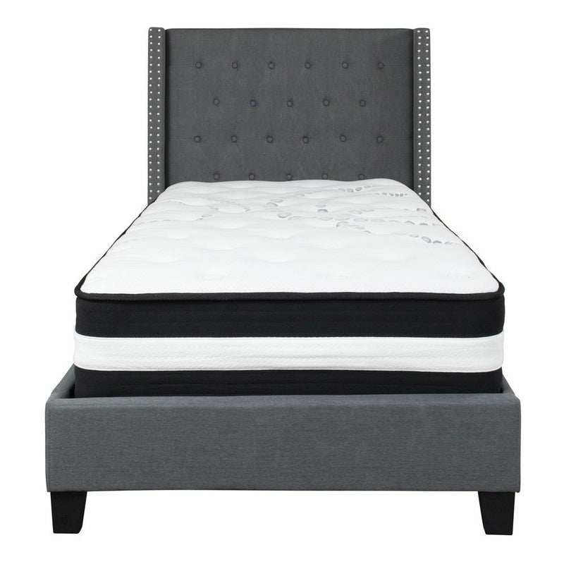 Flash Furniture Riverdale Twin Size Tufted Upholstered Platform Bed with Pocket Spring Mattress