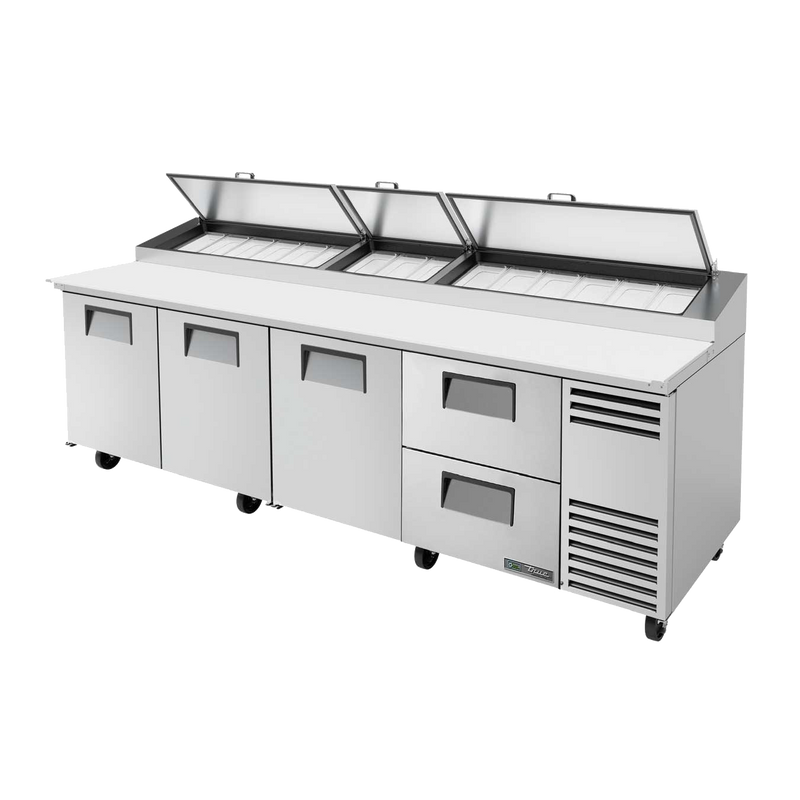 True Stainless Steel Four Section Two Drawers 119"W Pizza Prep Table
