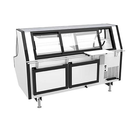 Pro-Kold MCSC-80-W Curved Glass 79" Refrigerated Fresh Meat Display Case - SELF-CONTAINED CONDENSING UNIT