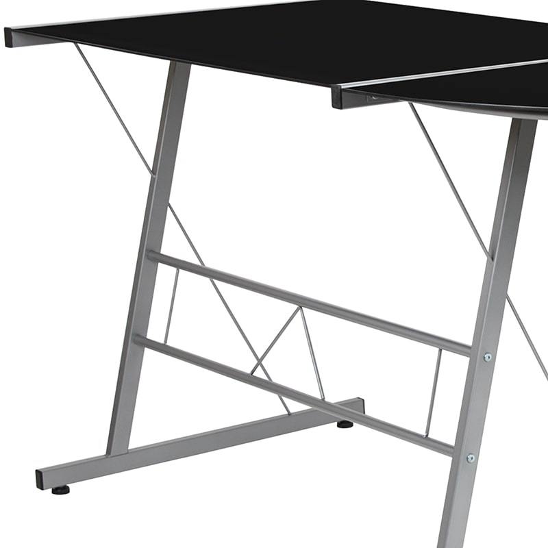 Glass L-Shape Corner Computer Desk with Silver Metal Frame