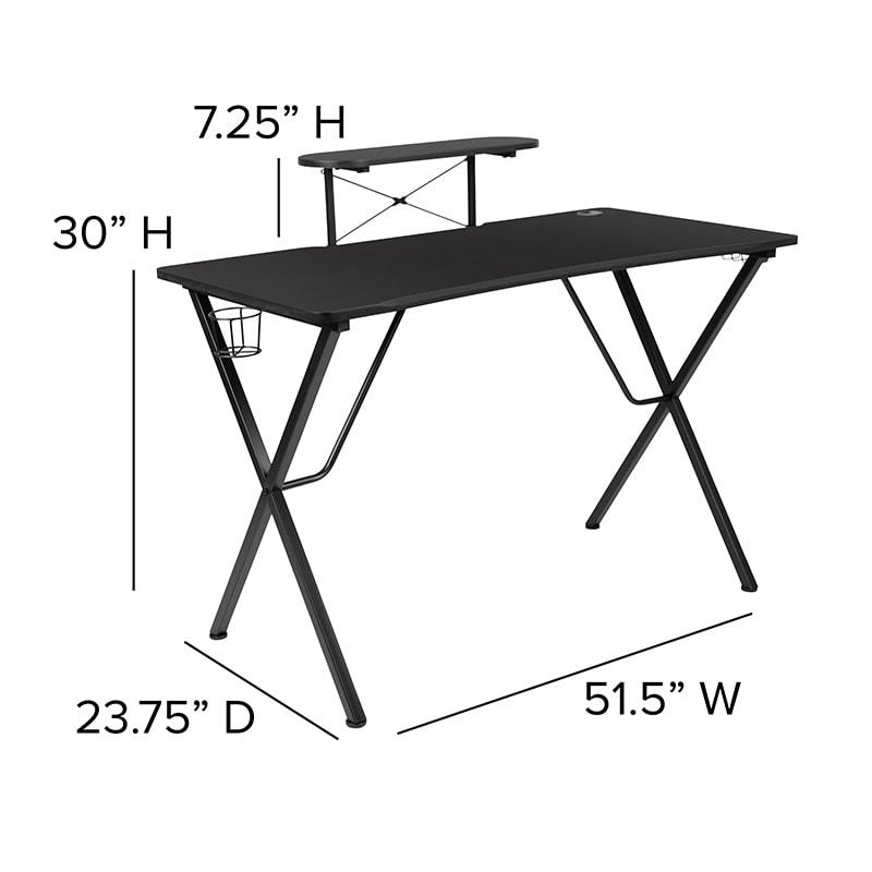 Black Gaming Desk with Cup Holder, Headphone Hook, and Monitor/Smartphone Stand by Flash Furniture