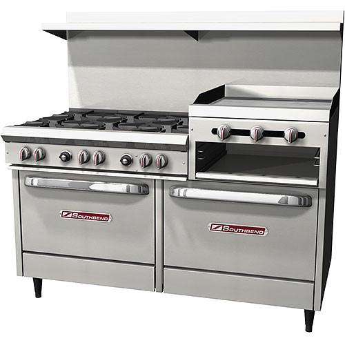 Southbend S60DD-2RR S-Series 60" 6 Burners Stove and 24" Raised Griddle and 2 Standard Oven