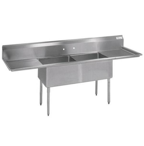 BK Resources Two Compartment Sink with Two Drainboard - 24" x 24" Compartment