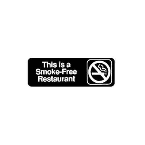 Winco SGN-316 Black 3" X 9" Information Sign with Symbol - Imprint "Smoke Free Restaurant"