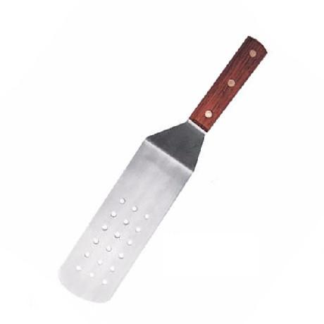 Winco TN409 9-1/2" X 3" Perforated Blade Flexible Turner with Wooden Handle